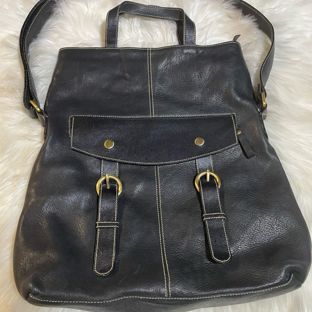 Soft Black Thick Genuine Leather Crossbody/Shoulder/Tote Bag #0097 - Picture 5 of 11